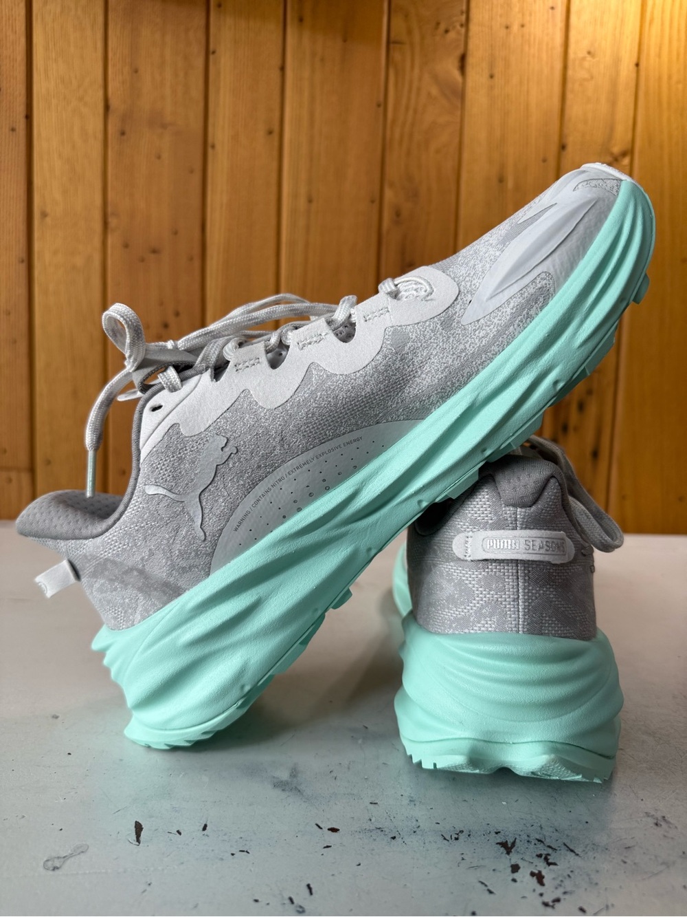 Puma Women's Light Gray and Mint Green Trail Running Shoes